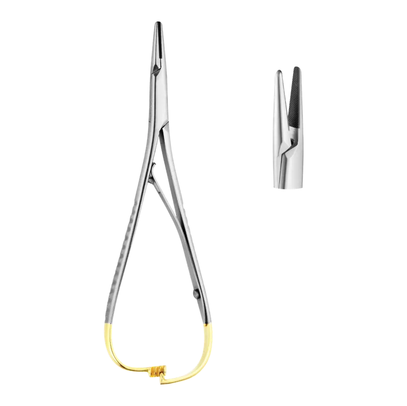 Mathieu Needle Holder - 14 cm, Tungsten Carbide, Gold Loops - Equate Instruments