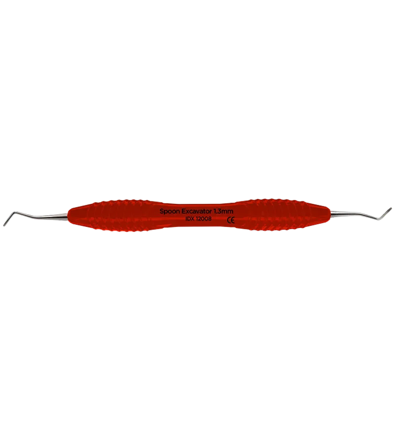 Spoon Excavator 1.3 mm - Red Anatomical Silicone Handle - Equate Instruments