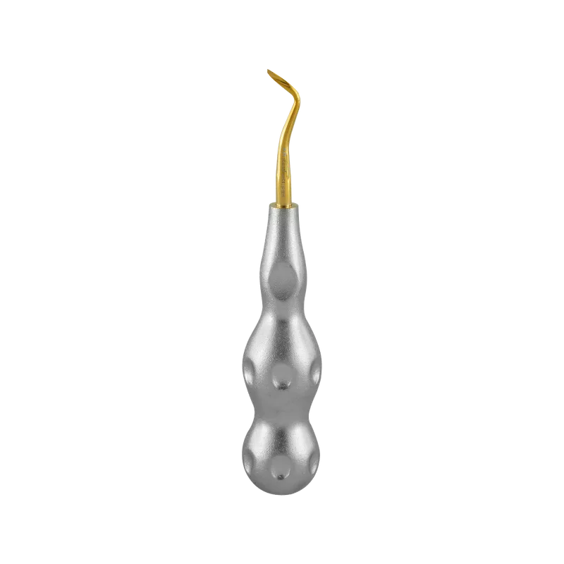 Extraction Elevator 3 mm Right, Gold-Coated Tip - Dimpled Bulbous Stainless Handle - Equate Instruments