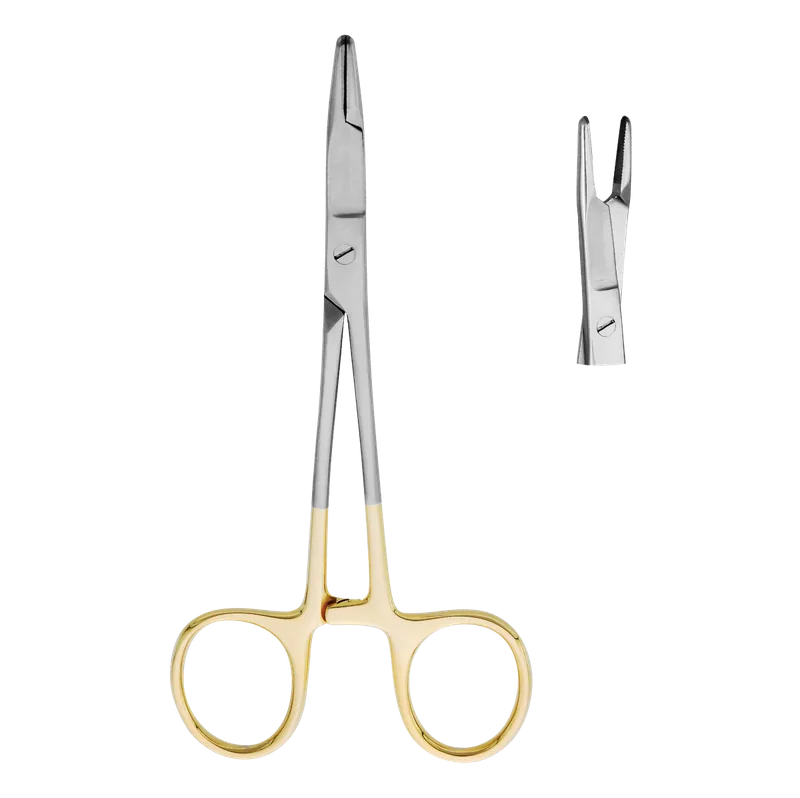Olsen-Hegar Needle Holder/Scissor 16 cm - Tungsten Carbide, Gold Rings - Equate Instruments
