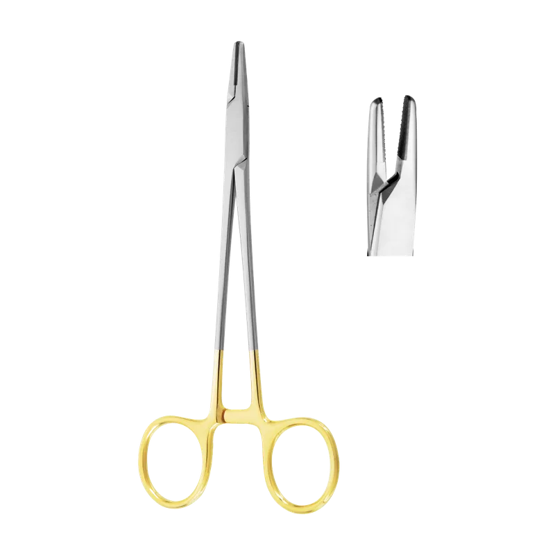 Mayo-Hegar Needle Holder 14 cm - Tungsten Carbide Jaws, Gold-Finish Rings - Equate Instruments
