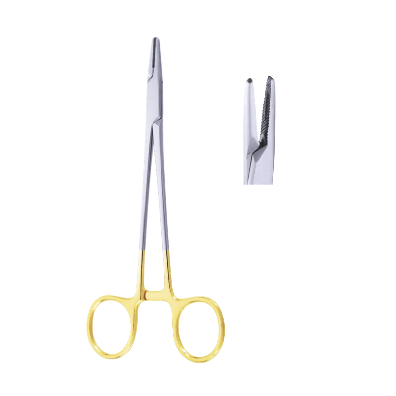 Mayo-Hegar Needle Holder 14 cm - Tungsten Carbide Jaws, Gold-Finish Rings - Equate Instruments