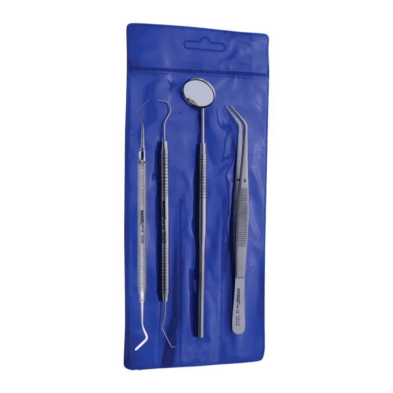 Basic Examination Kit of 5 with Explorer, Probe, Mirror, Tweezers, and Spatula - Equate Instruments