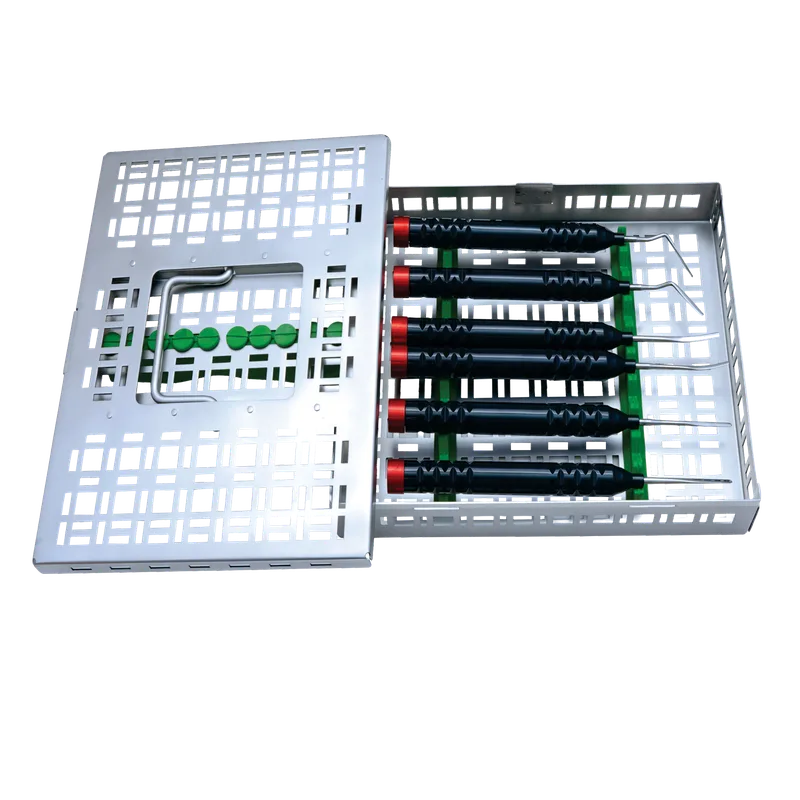 Flexible Periotome Set of 6 with Black Textured Handles and Sterilisation Cassette - Equate Instruments