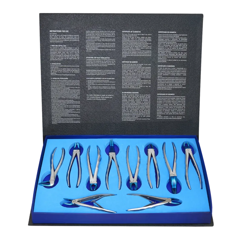 Extraction Forceps Set of 10 with Blue Plasma Tips - Equate Instruments