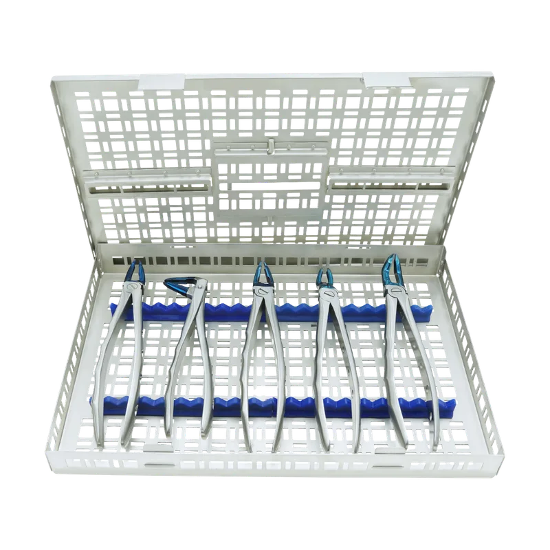 Extracting Forceps Set of 5 - Blue Plasma with Sterilisation Cassette - Equate Instruments