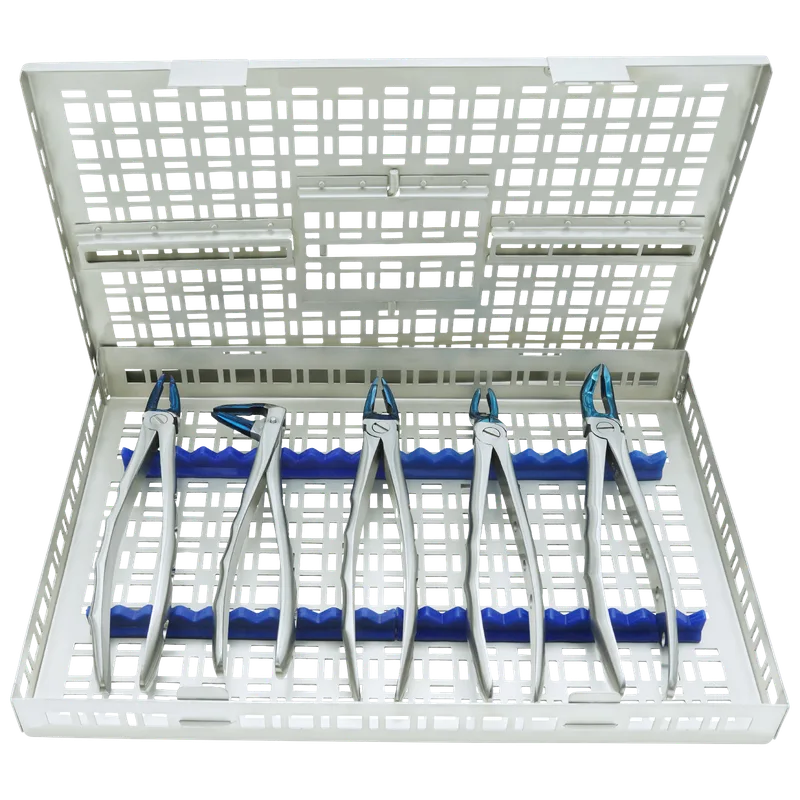 Extracting Forceps Set of 5 - Blue Plasma with Sterilisation Tray - Equate Instruments